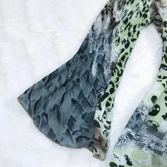 90s Y2K Bell Sleeve Animal Print Blouse Multicolor  S - Picture 6 of 9